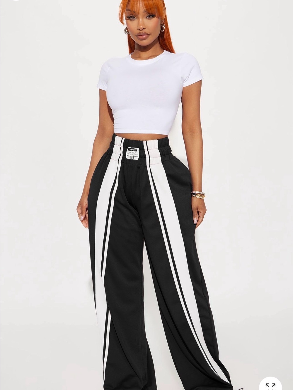 Striped Wide-Leg Track Pants - Black & White